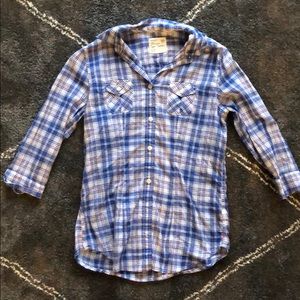 American Eagle Blue Plaid Button Up Top XS